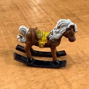Vintage Hand Painted Wooden rocking Horse Minature 1.5”